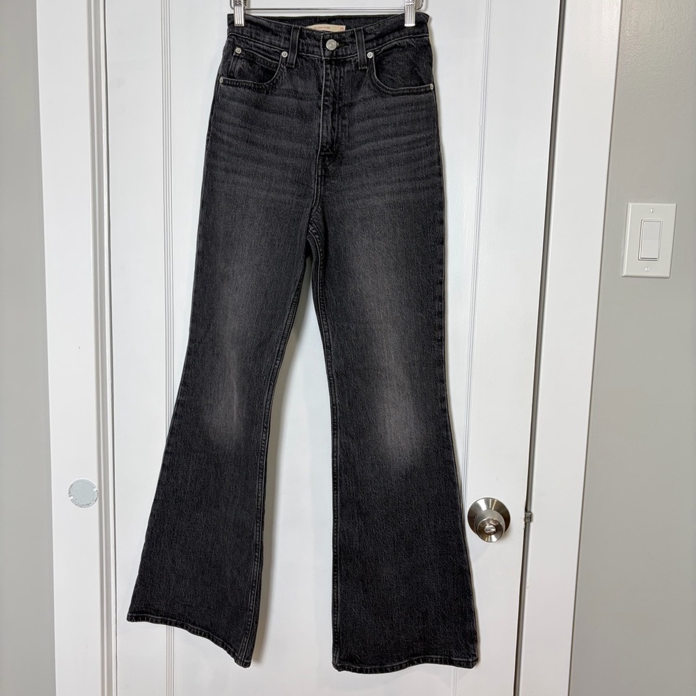 Levi's 70s High Flare Jeans Women's 29 Black Washed Retro‎ Straight Leg Denim